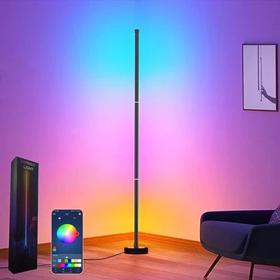 Lámpara de pie de esquina LED RGB que cambia de color lámpara de pie control remoto sincronización de música Foto 1 de 4
