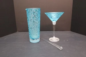 Michael Weems Elise Rauchblau Milchglas Kunstglas Martini Glas mit Krug SIGNIERT - Bild 1 von 13