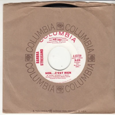 BARBRA STREISAND - NON . . .  C'EST RIEN/LE MUR- PROMO COLUMBIA 45 - GREAT SHAPE - Image 1 of 2