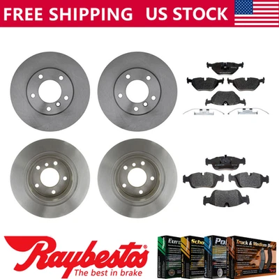 Rotores de freno delanteros traseros y pastillas de freno metálicas para BMW 328i 1996-1997 - Raybestos Foto 1 de 4