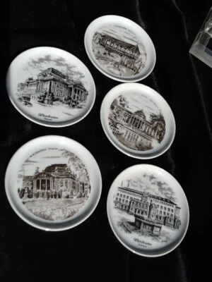  5 Fürstenberg & Kaiser Porzellan Glasuntersetzer Konfektteller Wiesbaden Motive - Bild 1 von 4