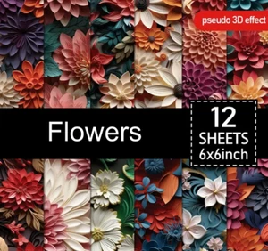 Flowers - Craft Paper - 12 Sheets - 6"x6" - 160gsm - Scrapbooking - Picture 1 of 4