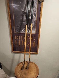 (2) Antique Hickory Wood Shaft Burr Key Bilt & Burke RH Irons Mid Iron, Mashie - Picture 1 of 15