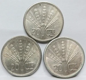 URUGUAY lot 3x 20 Centesimos 1954 About UNC Artigas Silver Wheat Dealer #F64 - Picture 1 of 6