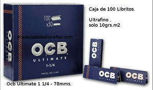 OCB ULTIMATE 1 1/4 CAJA 100 LIBRITOS 78mm ROLLING PAPER PAPEL FUMAR PARA LIAR 