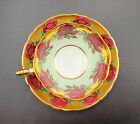 Paragon Mint Green Red Cabbage Rose Garland Heavy 24K Gold Gild Tea Cup & Saucer