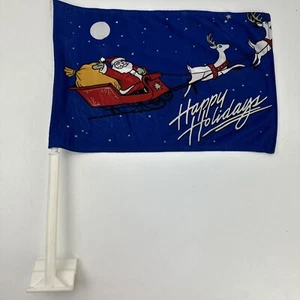 Happy Holidays Santa Sleigh & Reindeer Car Christmas Flag Decor - Picture 1 of 4