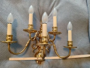 Wandlampe Kandelaber Messing poliert 5 armig Barock Chippendale Vintage - Bild 1 von 3