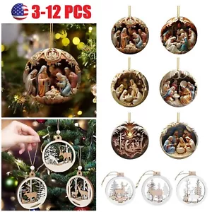 12PCS Christmas Decorations Wooden Xmas Hanging Decorations Acrylic Car Pendant - Picture 1 of 22