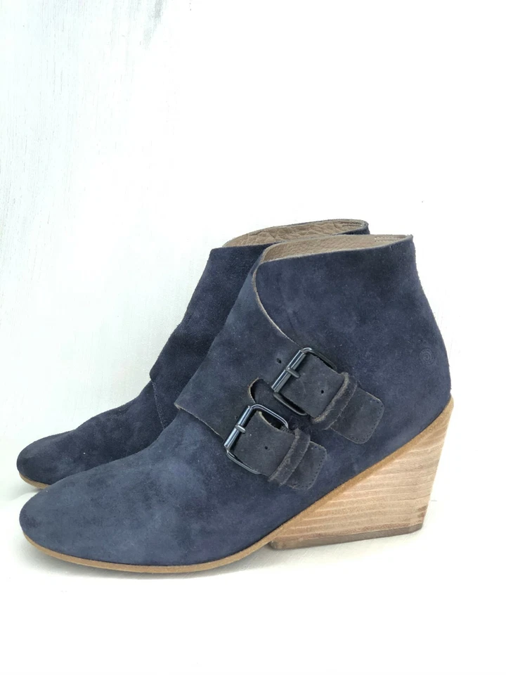 Botas Marsell azul camurça anabela fivela dupla tornozelo sapatos tamanho 36 6 couro - Imagem 1 de 4