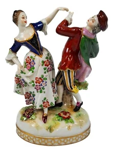 ANTIQUE LUDWIGSBURG PORCELAIN FIGURINE MAN LADY DANCING COUPLE - Picture 1 of 6