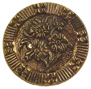 Picture Button Flower Bouquet Stamped Brass Victorian Antique - Picture 1 of 3