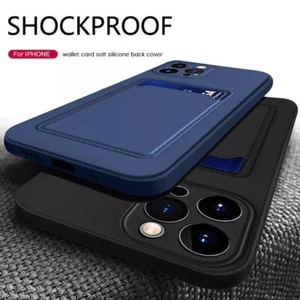 Shockproof Card Holder Slot Soft Case For iPhone 15 16 Pro Max 14 13 12 11 Cover - Picture 1 of 25