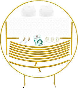 LANGXUN 7.2Ft Gold Metal round Balloon Arch Kit, Backdrop Circle Stand Arch Fram - Picture 1 of 12