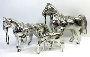 Vintage Silver Finish Equestrian Show Horses 3 Saddle Bridle Statues 6.5" 4" 3.5 - Picture 1 of 16