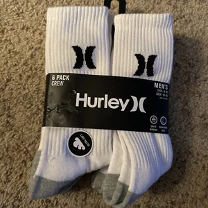 Hurley Cushioned Crew Socks 6 Pair Men's Size 6-12 White Brand New Ultra Soft - Picture 1 of 3