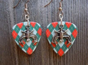 Bat Upside Down Charm Guitar Pick Earrings - Pick Your Color - Picture 1 of 6
