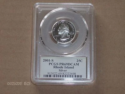 2001 S SILVER QUARTER RHODE ISLAND PCGS PF69 DEEP CAMEO STATE QUARTER FLAG (2) - Image 1 of 2