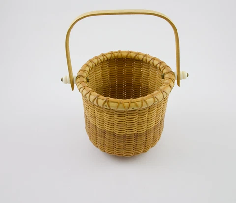 Signed Peggy Anders of CA Mini Nantucket Style Lightship Basket - Swing Handle Cover