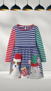 Ex Mini Boden GIrl's Festive Applique Hotchpotch Dress in Multi Friends (Defect) - Picture 1 of 2