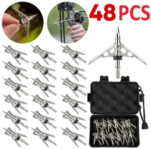 48Pcs 100 Grain Archery Broadheads 2" Dia Expandable Hunting Arrowhead w/2 Blade - Picture 1 of 13