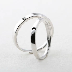 2Pcs Sun and Moon Lover Couple Rings Set Promise Wedding Bands for Him and Her - Picture 1 of 14