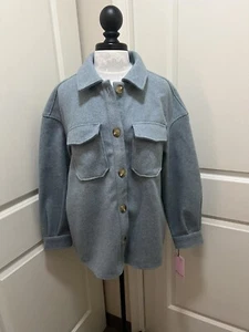 AVEC LES FILLES Oversized Jacket Shacket Button Up Blue Sz Large - Picture 1 of 6