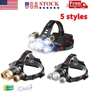 Super Bright LED Zoom Headlamp USB Rechargeable Headlight Head Torch Flashlight