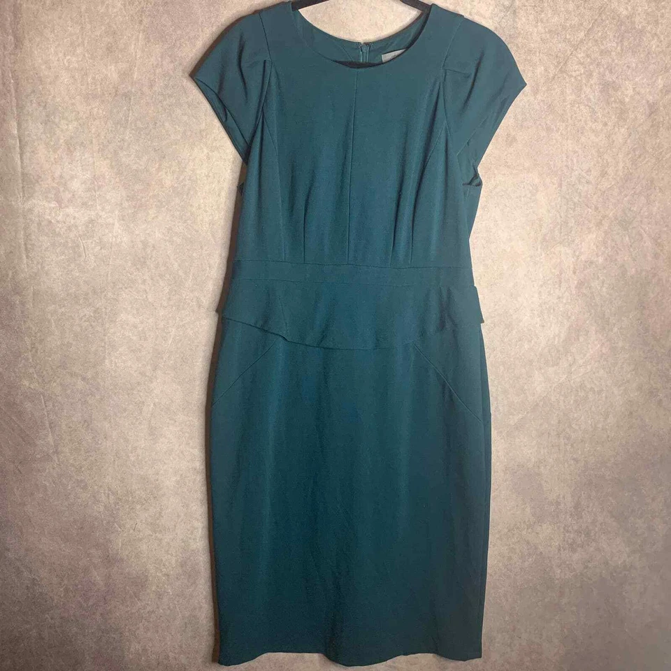 Classiques Entier Womens Dress Size 14 Green Peplum Sheath Short Sleeves Lined - Image 1 of 4