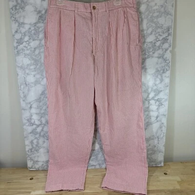 Bills Khakis Seersucker Pants Mens 35 x 31 Pink White Straight Cuffed USA Flat - Image 1 of 4