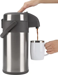 Olerd 4.0 Litre Pump Jugs Thermos Flasks Coffee Dispenser, Stainless Steel Do... - Picture 1 of 13