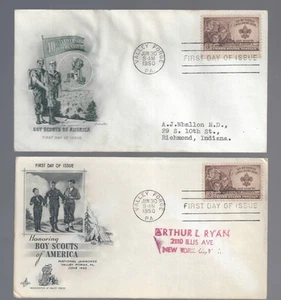 2 1950 Scott 995 Boy Scout FDC's;  Art Craft/Artmaster cachets - Picture 1 of 2