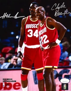 Clyde Drexler Hakeem Olajuwon Houston Rockets Autographed 8x10 Photo - JSA W - Picture 1 of 10