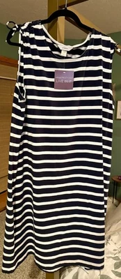 CJ  Banks Blue White Striped Dress Cotton Sleeveless 1X NWT - Image 1 of 4