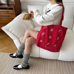 Embroidered Letter Shopping Bag Corduroy Handbags Fashion Shoulder Bag Women - Picture 1 of 9