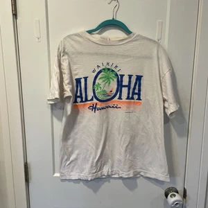 Vintage Aloha Hawaii T-Shirt XL Men's White Location Single Stitch Waikiki - Picture 1 of 8