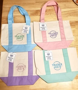 Trader Joe's Pastel Mini Canvas Tote Bags 2025 **LIMITED EDITION** NWT Lot Of 4 - Picture 1 of 2