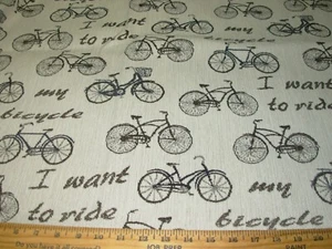 1 6/8 YDS BICYCLE  WRITING SPORT WOVEN HEAVY UPHOLSTERY FABRIC FOR LESS - Picture 1 of 3