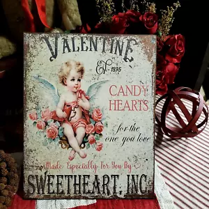 SHABBY VICTORIAN PRIMITIVE VINTAGE STYLE VALENTINE CUPID CANDY HEARTS 1895 SIGN - Picture 1 of 15