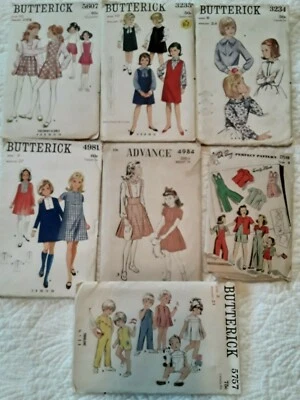 8 1930s-70s Butterick Girls Sewing Patterns 21-26" Dresses Rompers Cut&Uncut - Image 1 of 4
