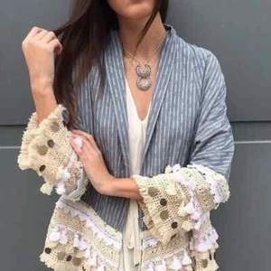 KIMONO ZARA BLU STILE FOLK REF.2903/040 TAGLIA S - Foto 1 di 14