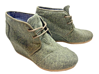 Toms Botas Zapatos Mujer 9 Espiga Tobillo Desierto Cuña Marrón Tela Con Cordones Foto 1 de 4