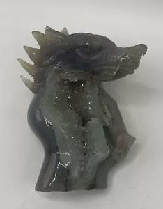 *LARGE* Wolf Carved Geode 7.26”x4.5”x3.5” Natural Agate Crystal Animal Figurine - Picture 1 of 24