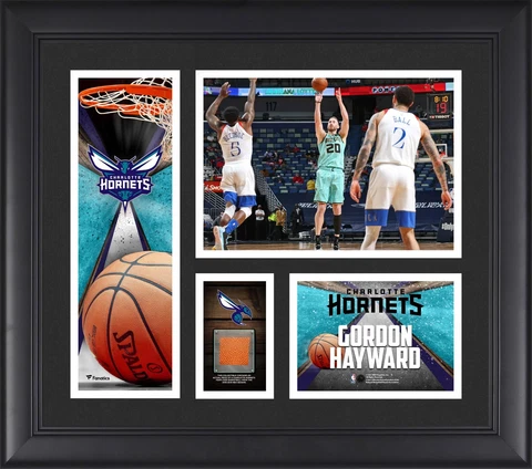 Gordon Hayward Hornets FRMD 15x17 Player Collage with a Piece of Team-Used Ball Cover