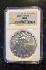 2012 W AMERICAN SILVER EAGLE MS70 NGC STRUCK AT WEST POINT - Picture 1 of 4
