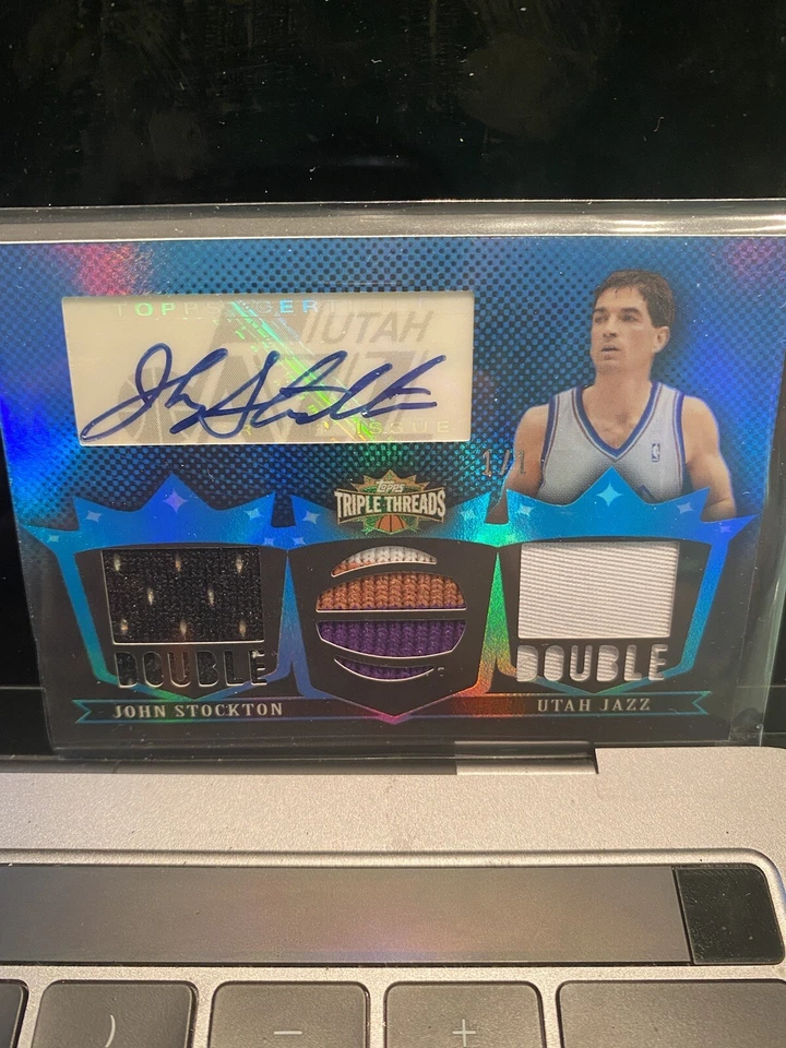 john stockton 1/1 triple threads jersey auto - Image 1 of 3