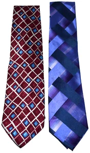 Lote De 2 Corbatas Alfani Hombre Seda Cuello Italia Rojo Azul Geométricas - Imagen 1 de 3