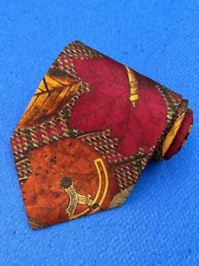 Authentic STRUCTURE Old Leaf Scale Design On Multicolor 100% Silk Necktie Tie - Picture 1 of 11