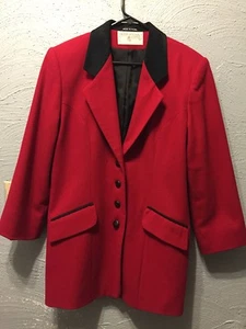 Vtg INTERNATIONAL SCENE Womens Red Wool Black Suede Blazer Jacket 9/10 Poland - Picture 1 of 5