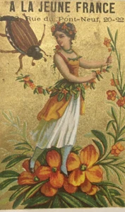 Antique French Ephemera Victorian Trade Card Fairy Fantasy Floral Beatle EUC HTF - Picture 1 of 7